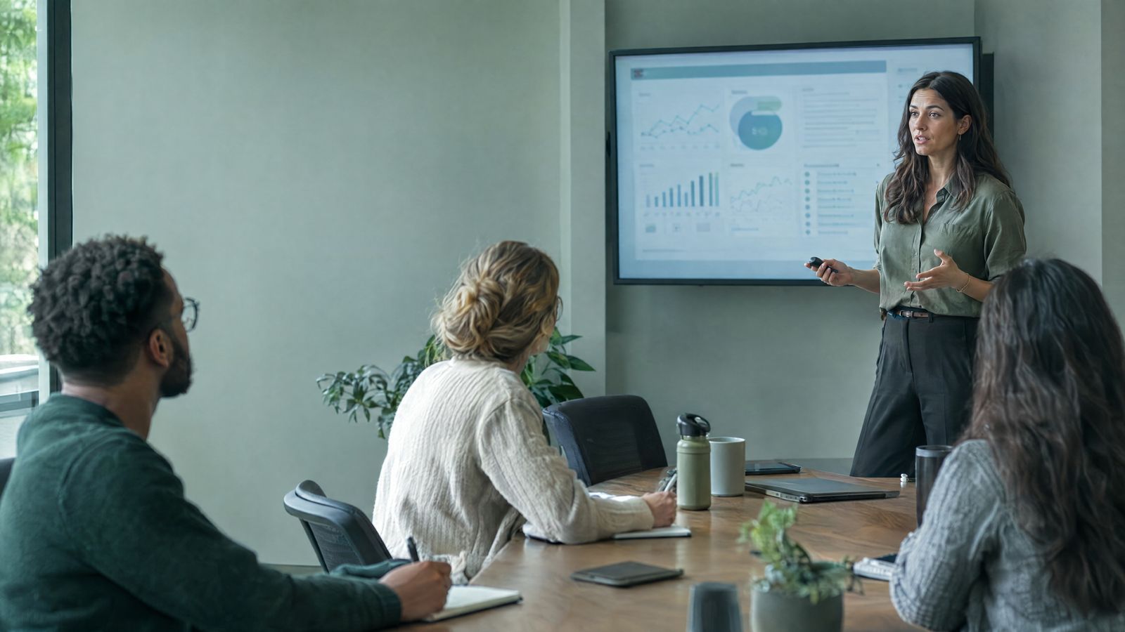 Training session with a trainer at a screen and attendees taking notes